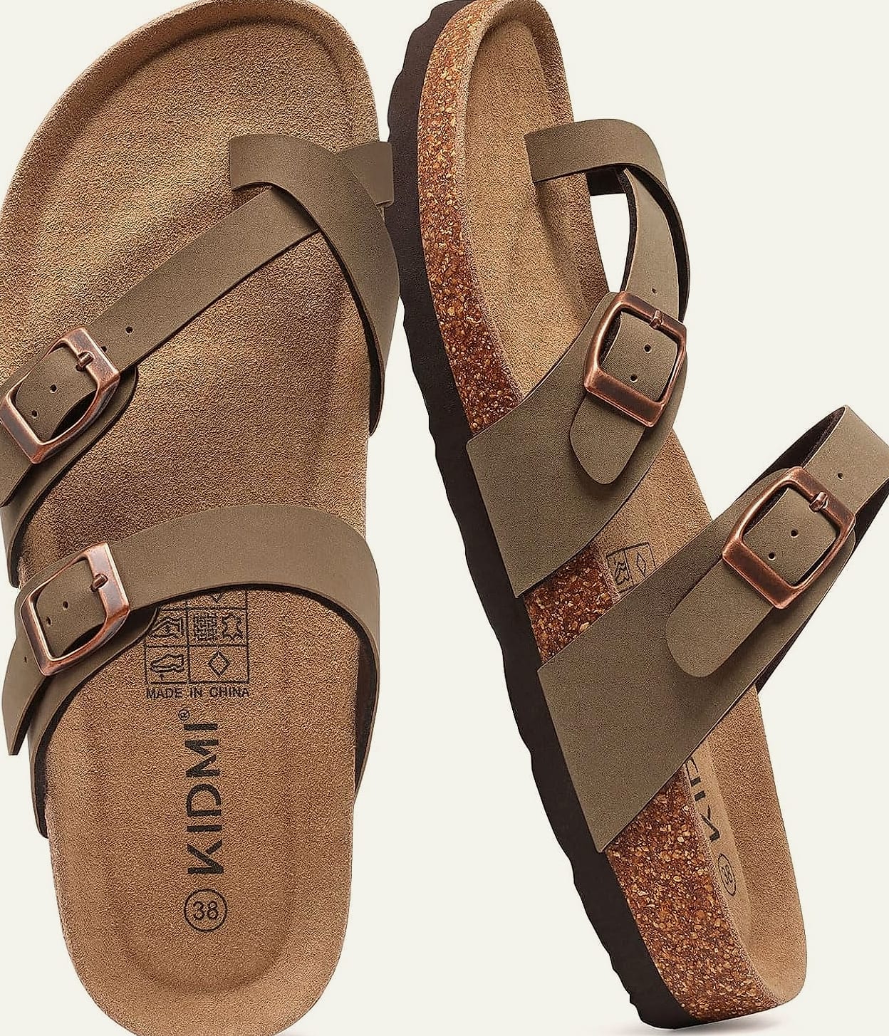 KIDMI Women's Cork Footbed Sandals with Adjustable Buckle