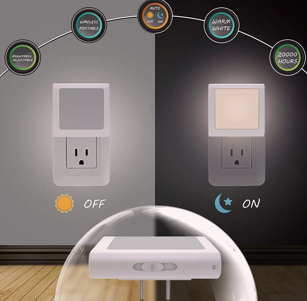 MAZ-TEK Plug-in Dimmable LED Night Light with Auto Sensor, 4 Pack