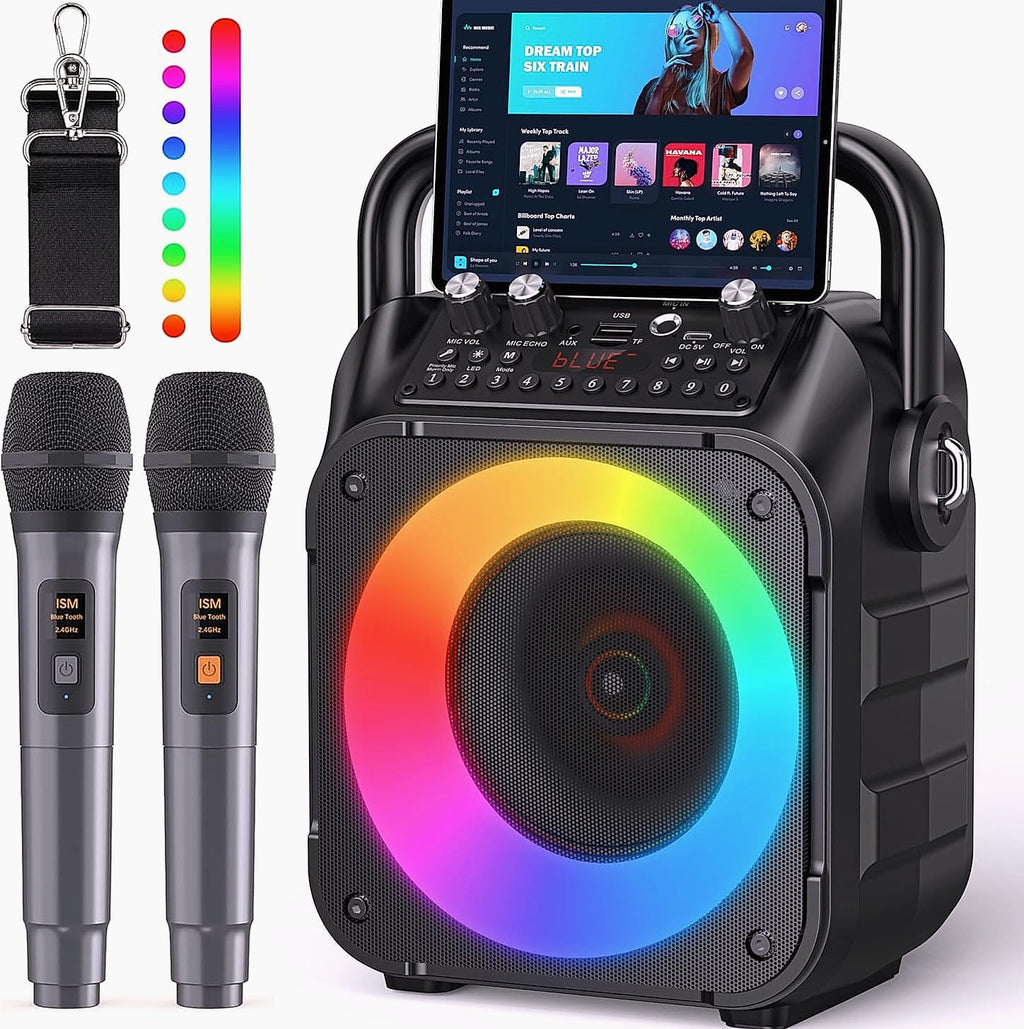 CYY Portable Karaoke Machine with 2 Wireless Microphones