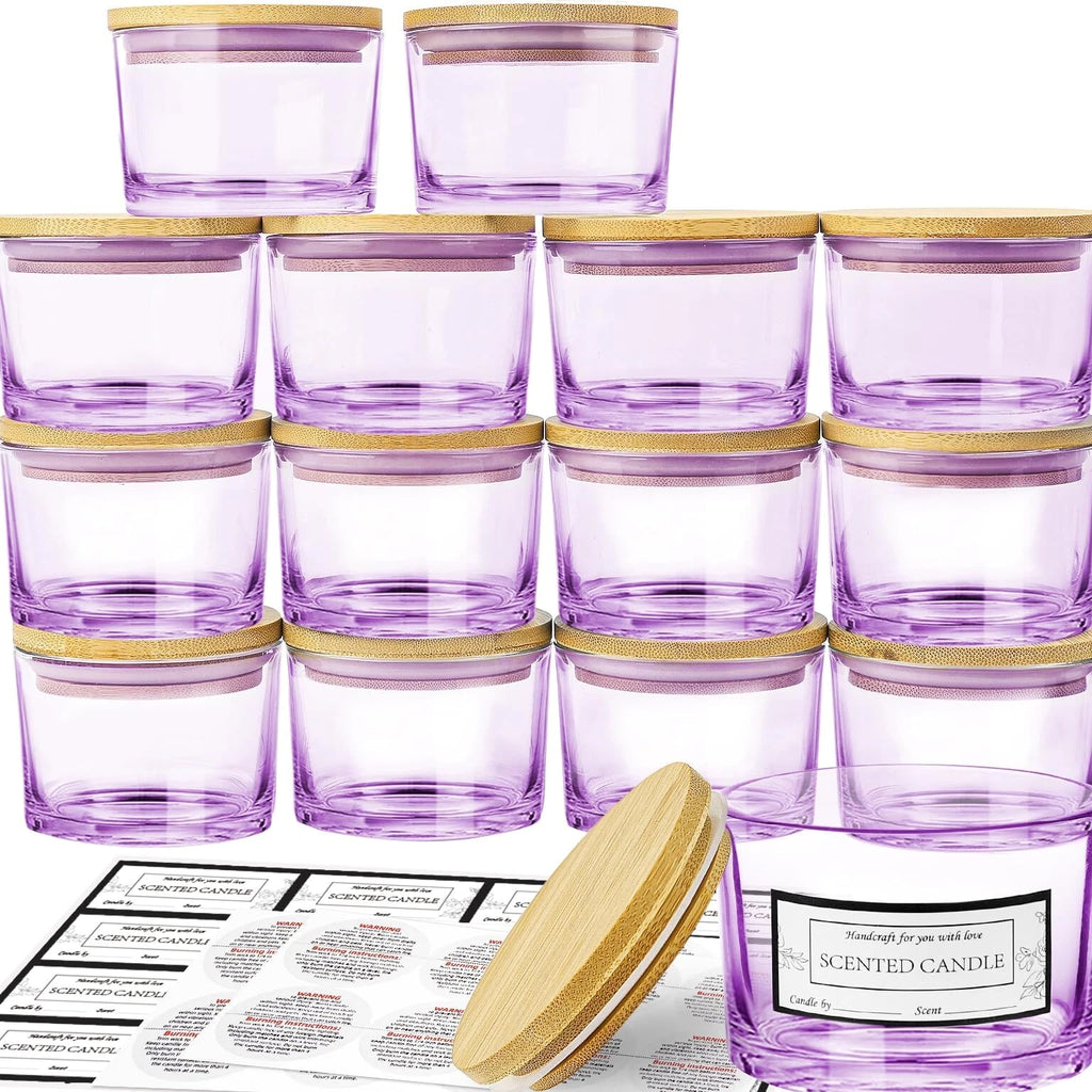 15 Pack 4 oz Glass Candle Jars with Bamboo Lids for Candle Making, Soy Wax
