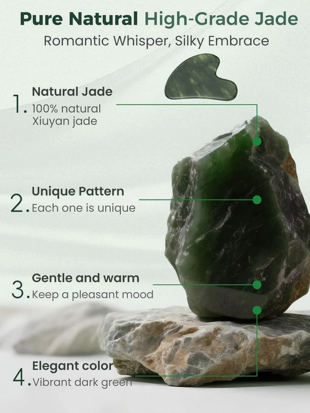 Natural Jade Stone Gua Sha Tool for Face Massage, Therapy and Acupuncture Trigger