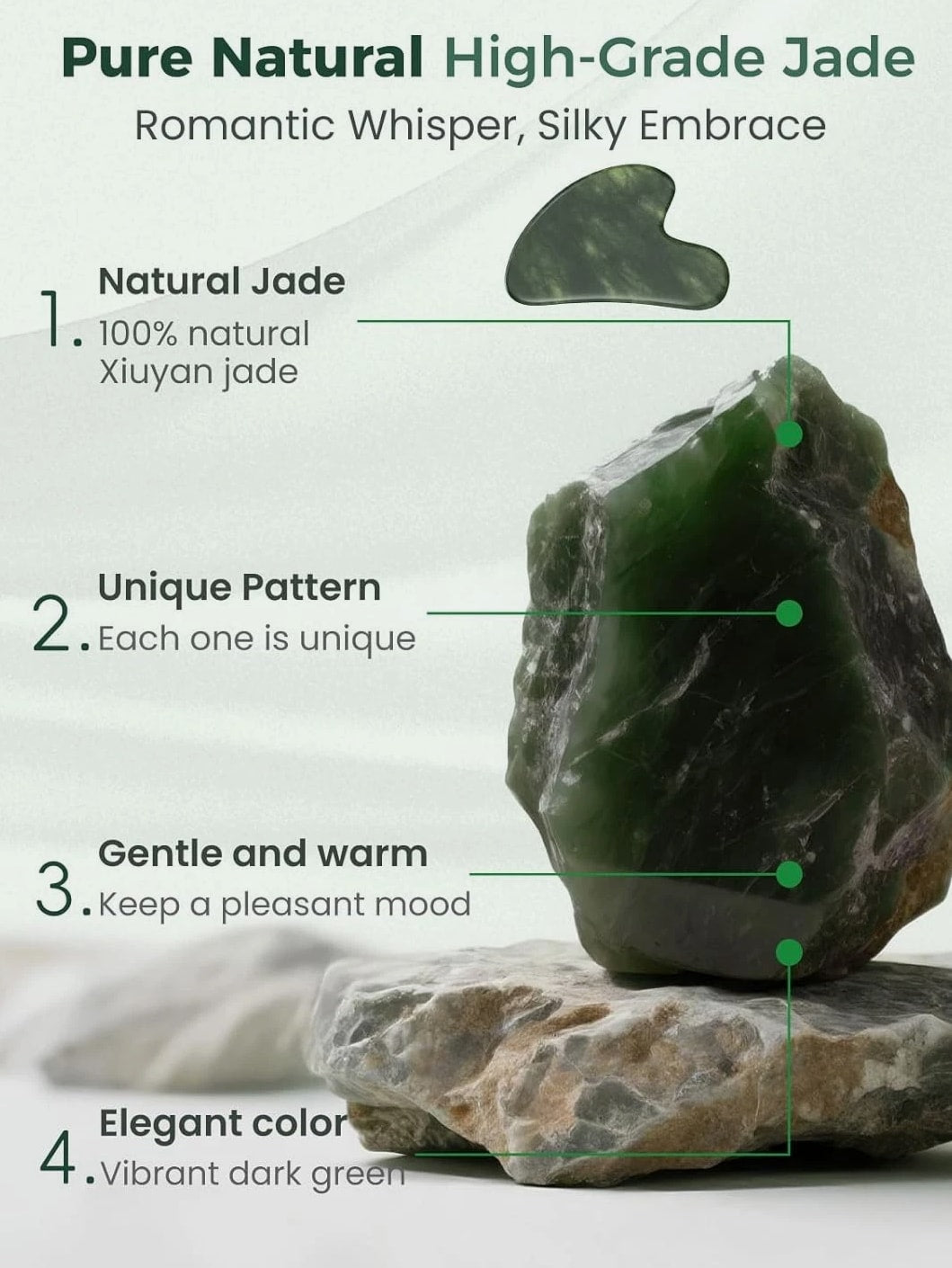 Natural Jade Stone Gua Sha Tool for Face Massage, Therapy and Acupuncture Trigger