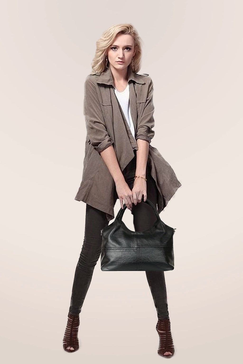 KOGTLA Medium Vegan Leather Handbag with Detachable Satchel Strap