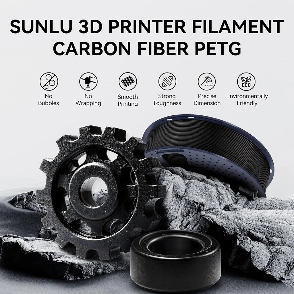 SUNLU 1.75mm PETG Carbon Fiber Filament High Impact Strength 1KG Matte Black