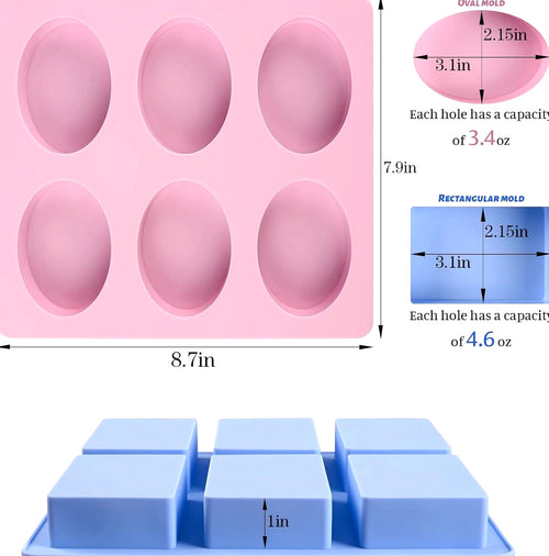 2-Pack 6 Cavity Silicone Soap Molds for DIY Soap Making & Desserts