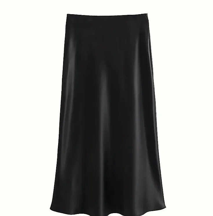 MUJER Woman 2026 Satin Midi Skirt High Waist Black