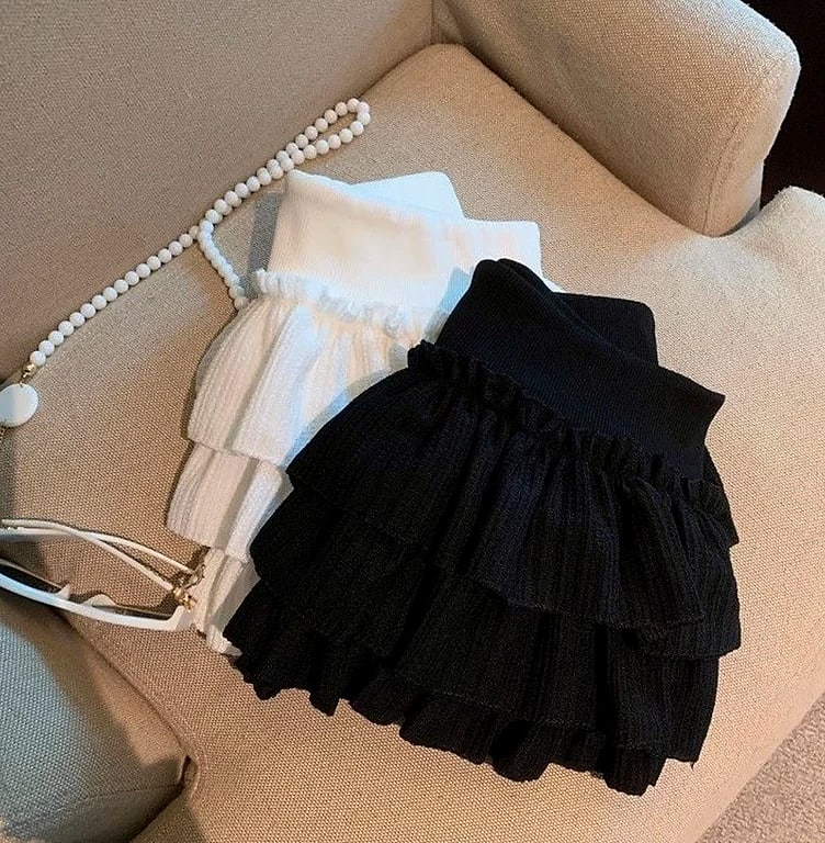 XPQBB Women's Mini Skirt Korean Fashion Ruched Ruffle