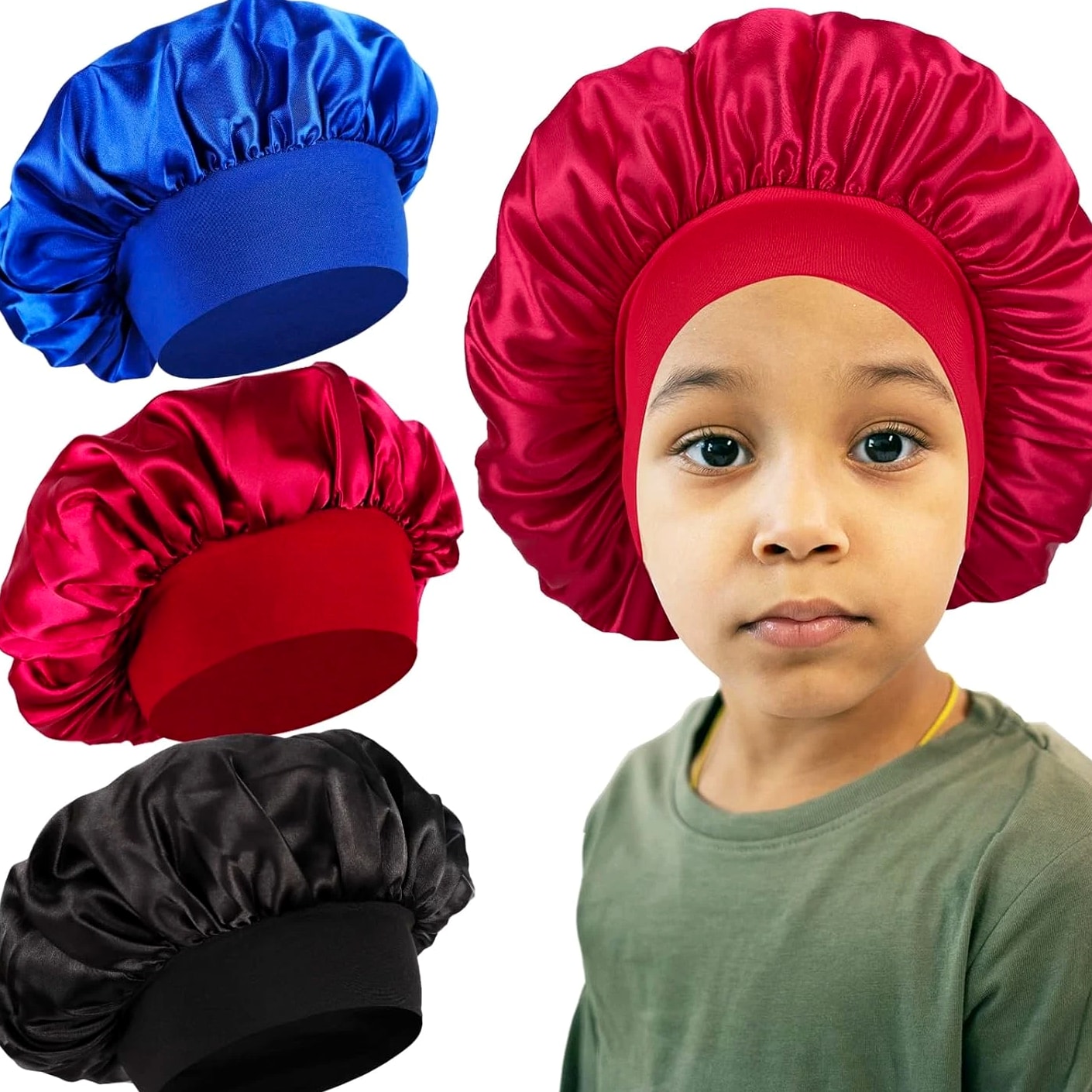 3 Pcs Kids Bonnets for Girls, Silk Bonnet for Child Sleeping, Toddler Bonnet