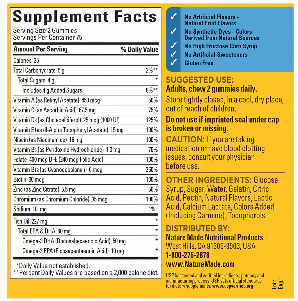 Nature Made Men's Multivitamin Gummies with Omega-3, 150 Count