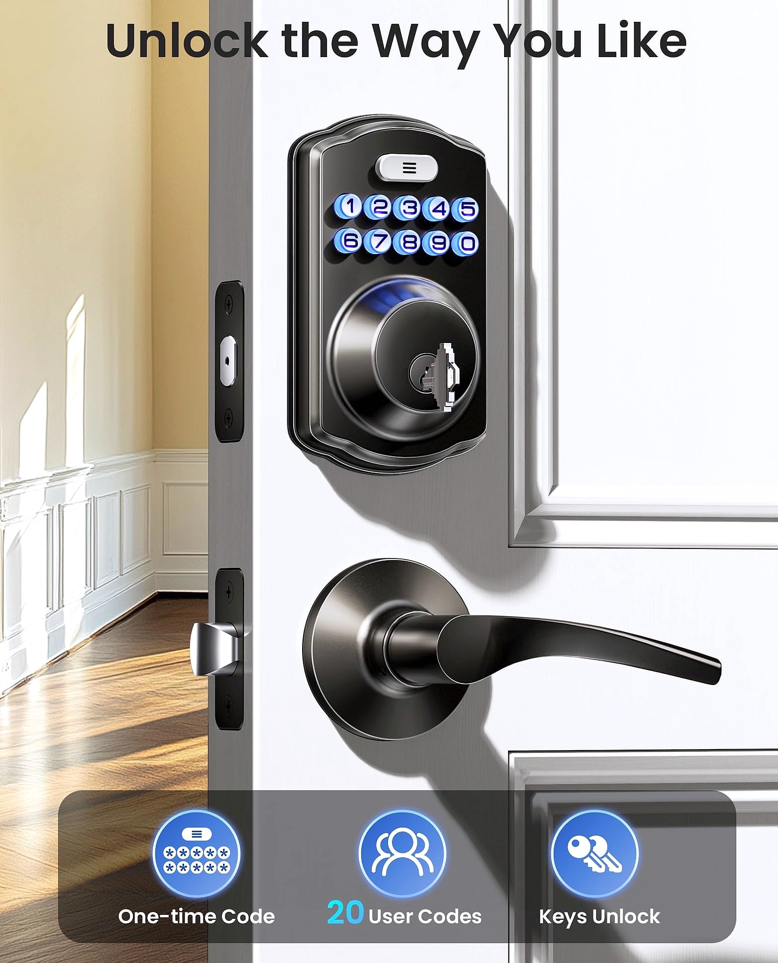 Veise Keyless Entry Door Lock with Lever Handles Digital Deadbolt