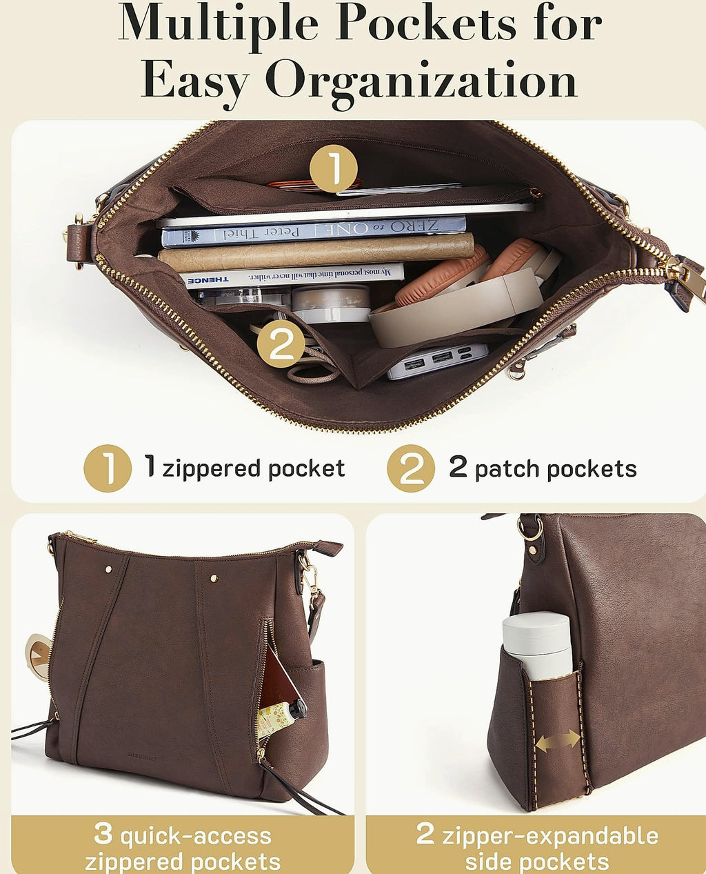 Missnine Hobo Bag Crossbody Purse Vegan Leather Shoulder Tote