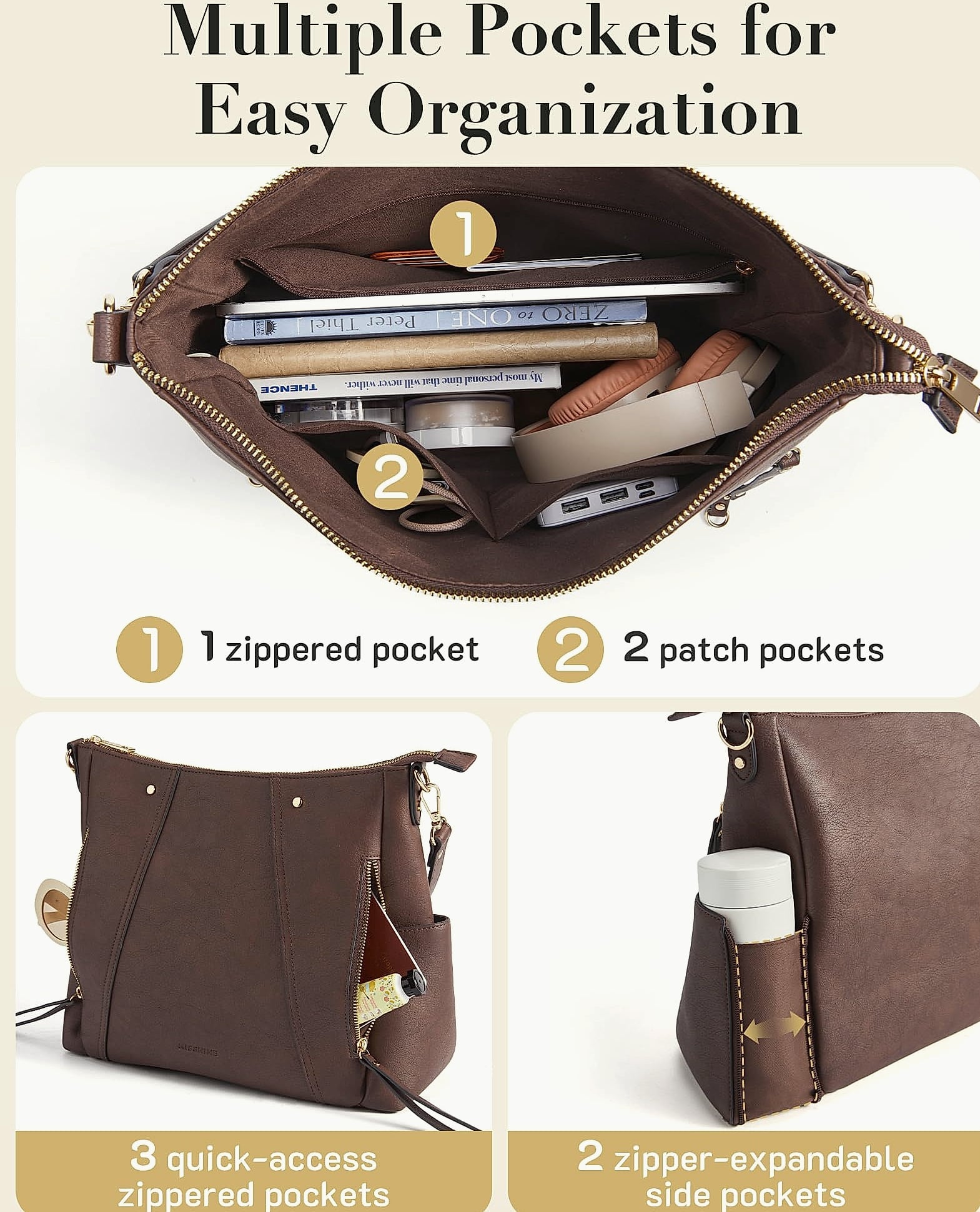 Missnine Hobo Bag Crossbody Purse Vegan Leather Shoulder Tote