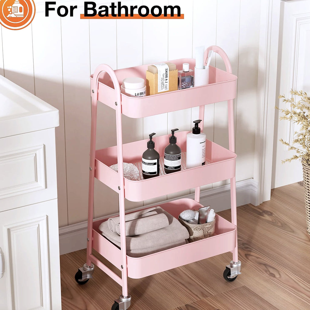 3-Tier Rolling Storage Cart Metal Kitchen Bathroom Organizer 16.9" x 12.2" x 30.9"