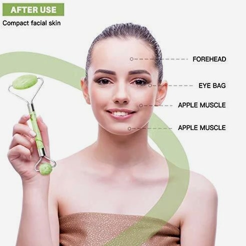 Natural Jade Roller with Gua Sha Lymphatic Drainage Tool for Face, Neck Anti-Aging