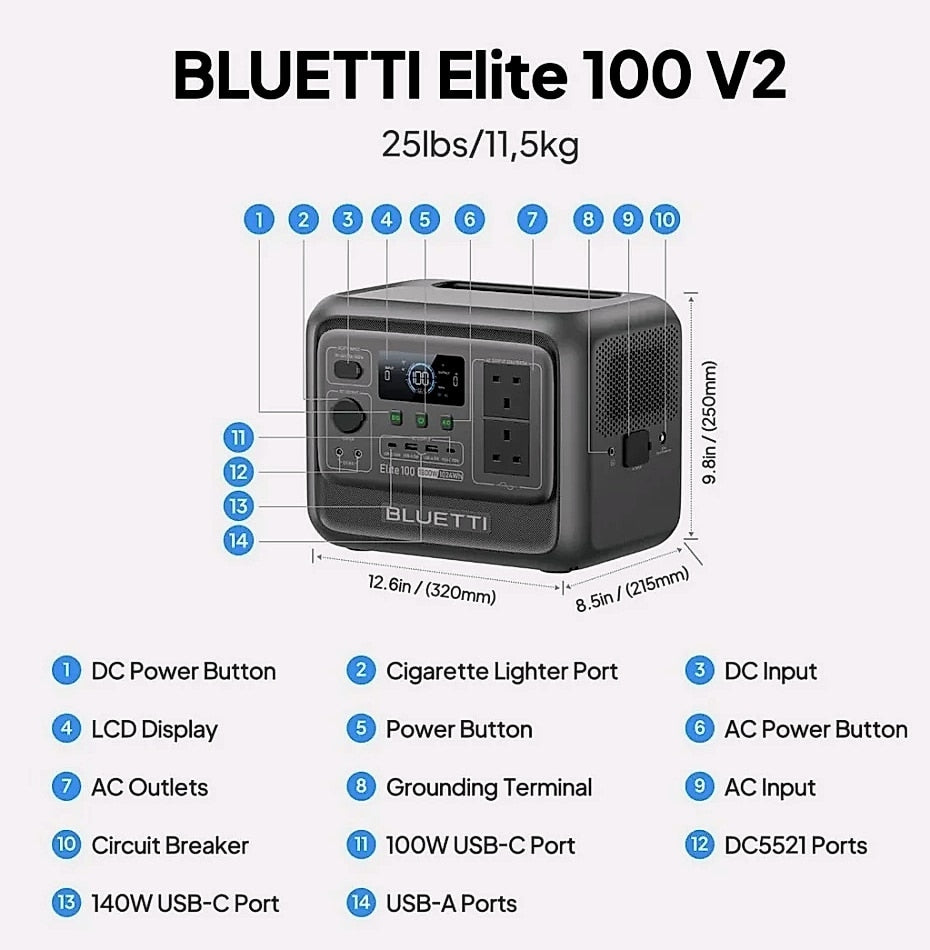 BLUETTI Elite 100 V2 Portable Power Station 1024Wh 1800W
