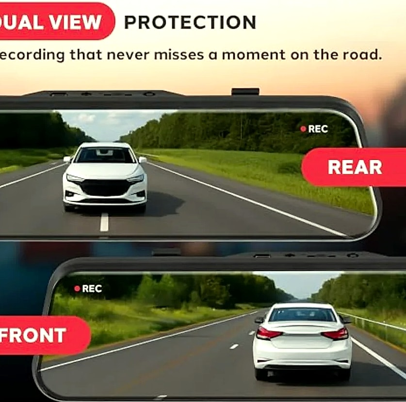 Dual Dash Cam Rearview Mirror 1080p Front and Rear