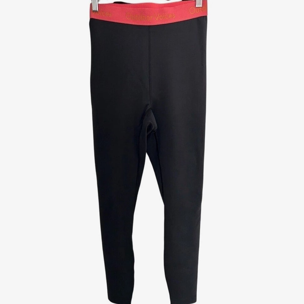Outdoor Voices Coolmax Lined Black Athletic Scuba Leggings Logo Waistband S