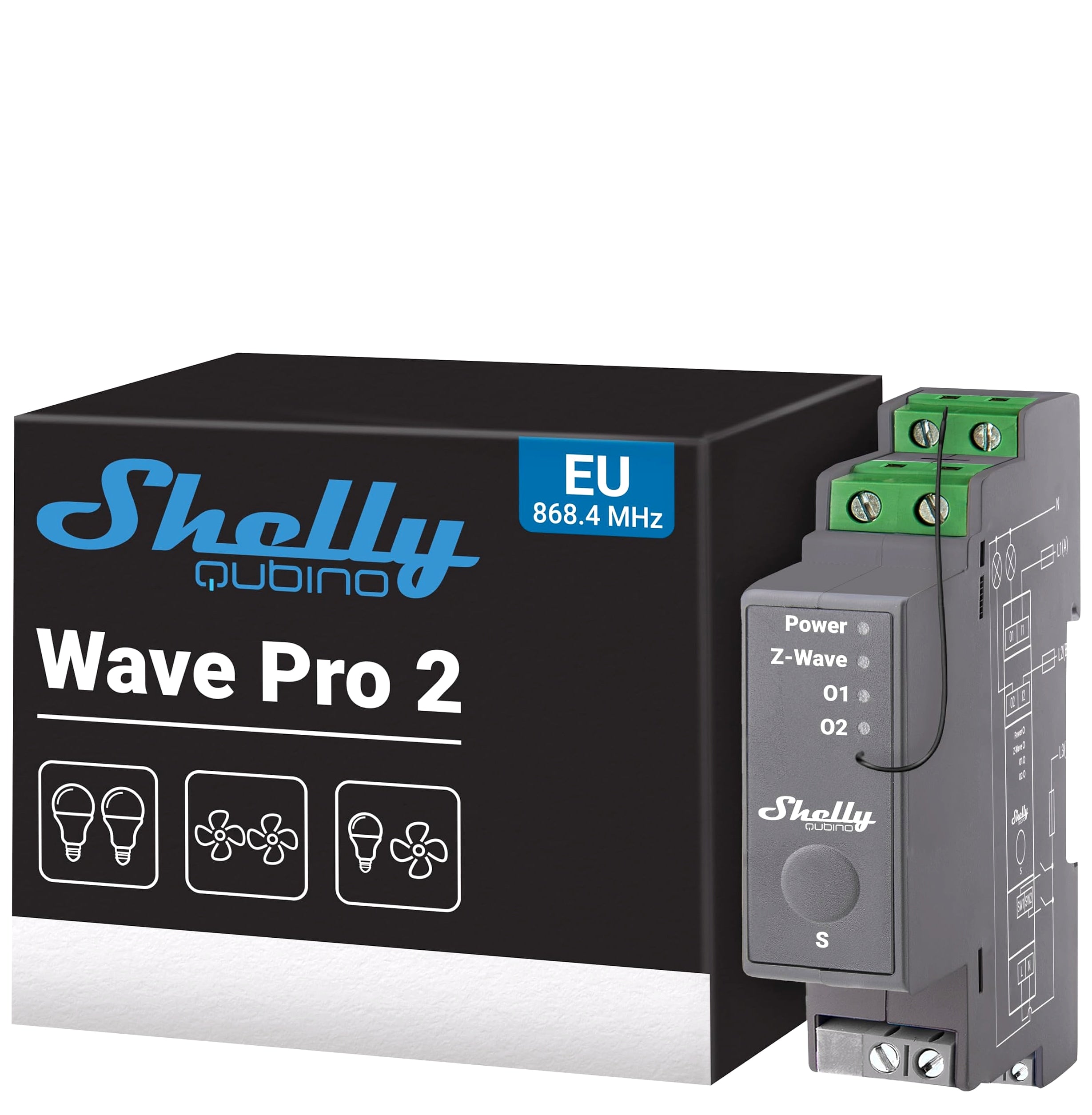 Shelly Wave Pro 2 Z-Wave Smart Relay Switch DIN Rail Mount