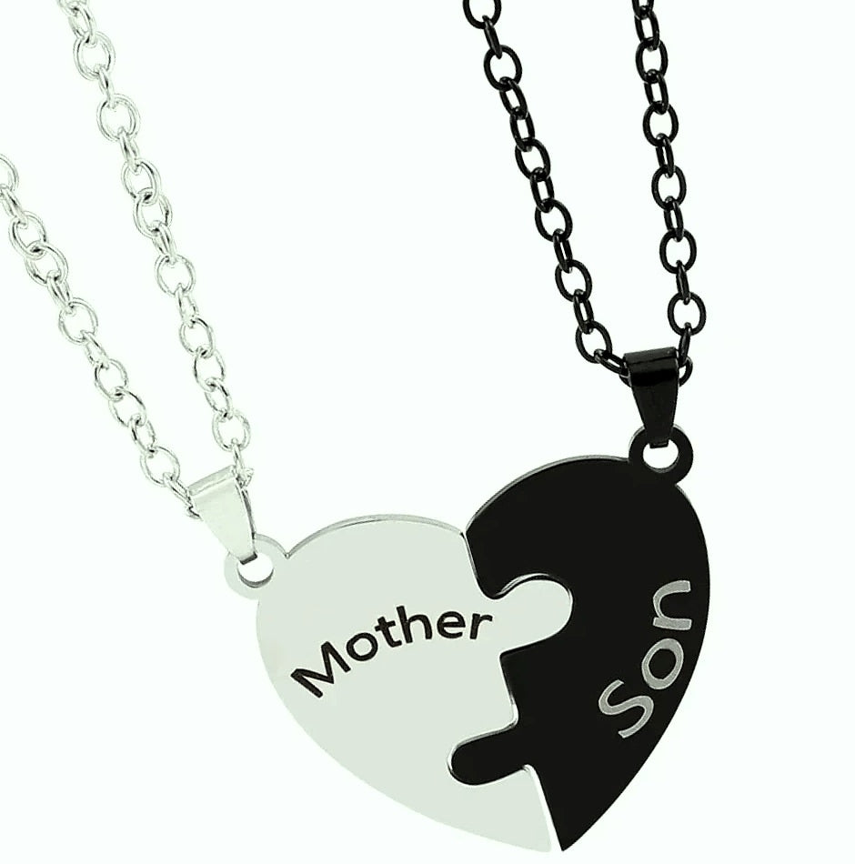 Heart Puzzle Necklace for Mom, Stainless Steel Family Pendant