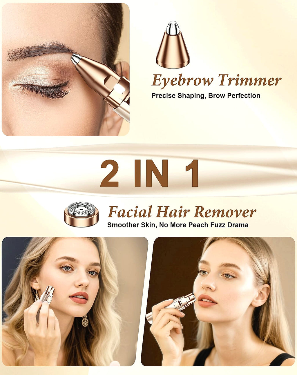 Bissuuy 2-in-1 Eyebrow Trimmer and Face Shaver for Women