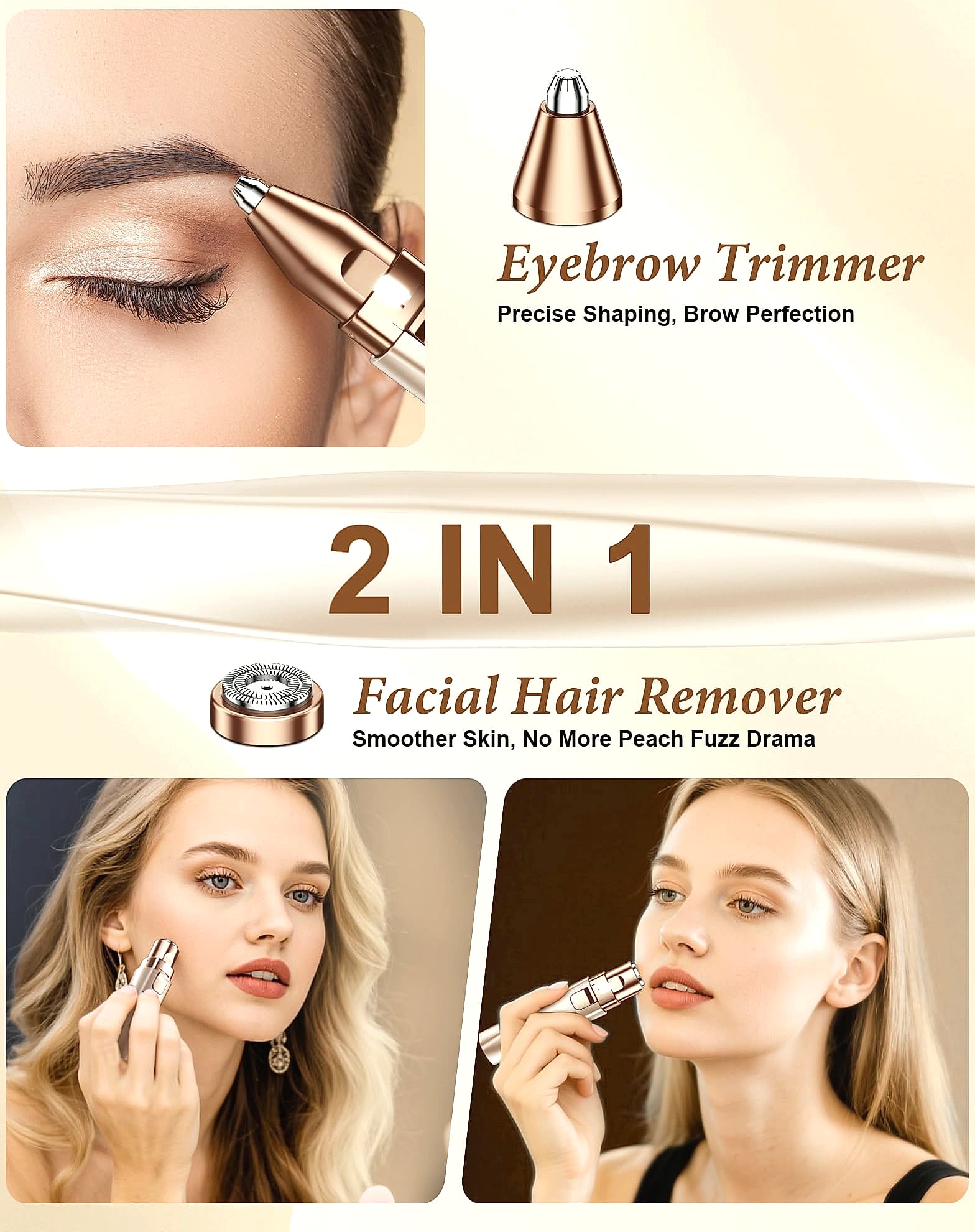 Bissuuy 2-in-1 Eyebrow Trimmer and Face Shaver for Women
