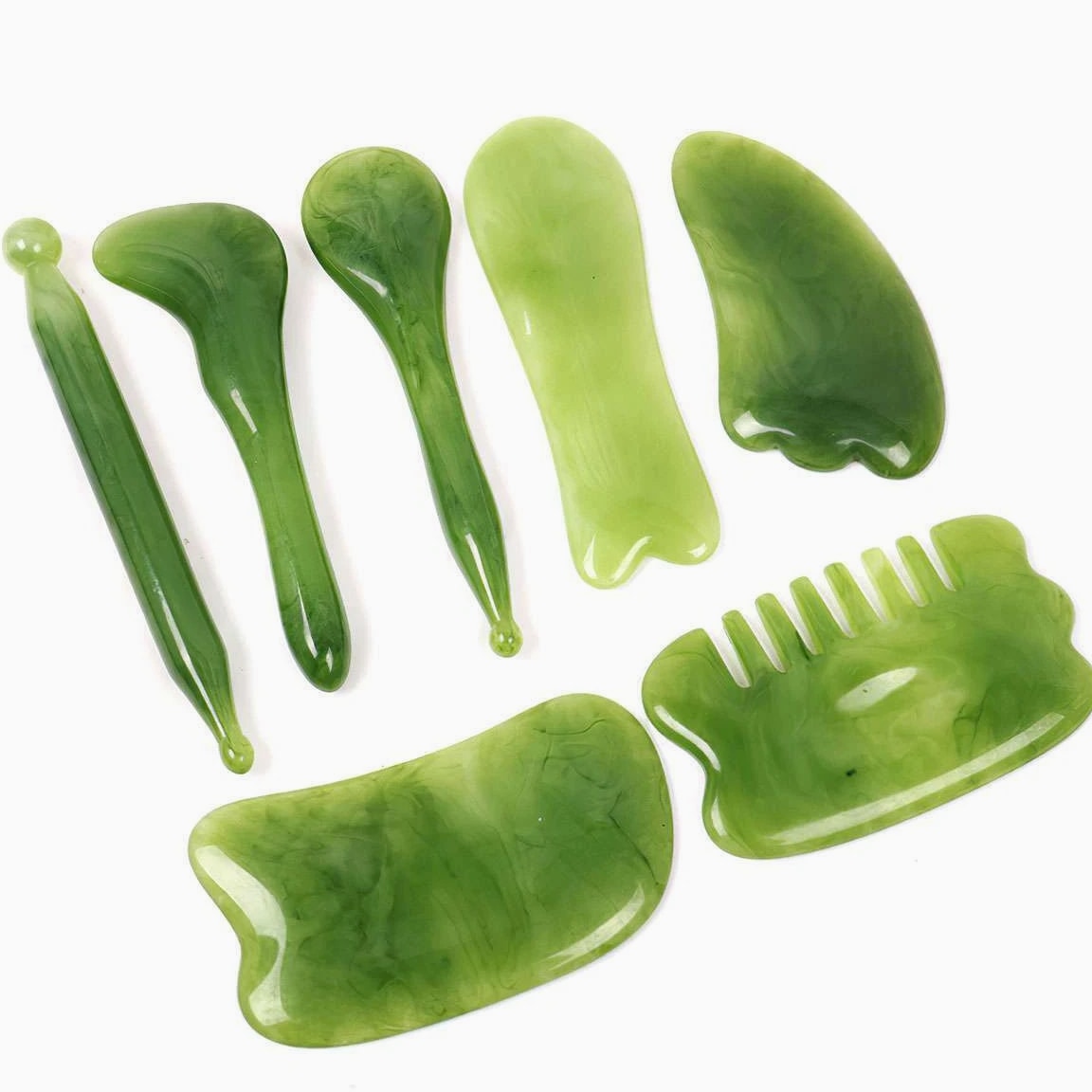 7 Pcs Jade Gua Sha Board Beauty Facial Roller Set Natural Face Neck Massager Tool