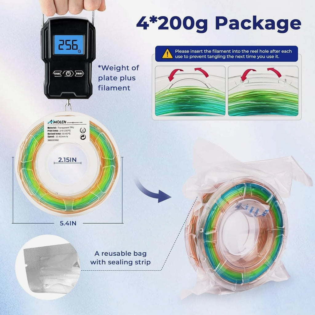 Color Change Flexible TPU 3D Printer Filament Set
