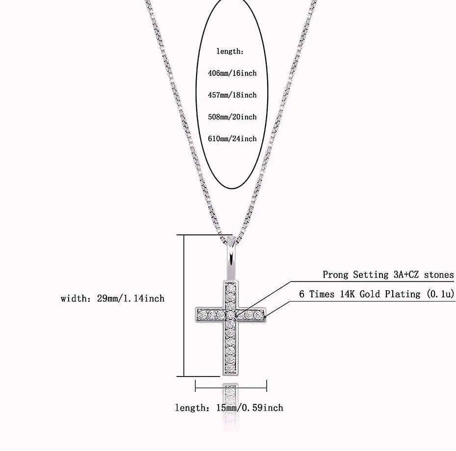 TOPGRILLZ 925 Sterling Silver Ice Zircon Cross Pendant