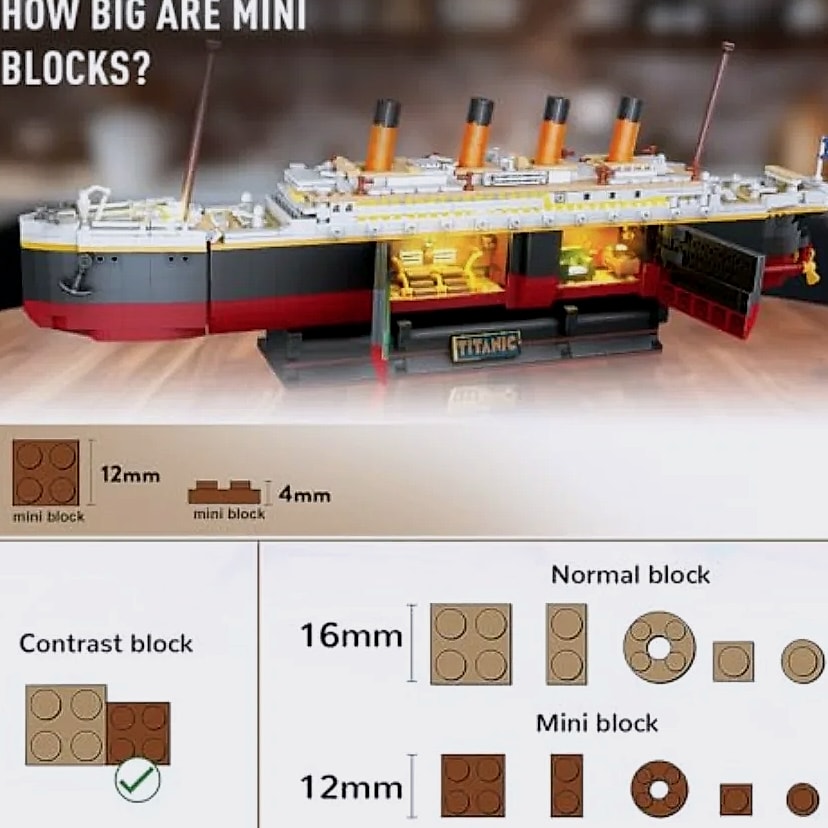 Titanic Ship 1883-Piece Building Block Set with Light