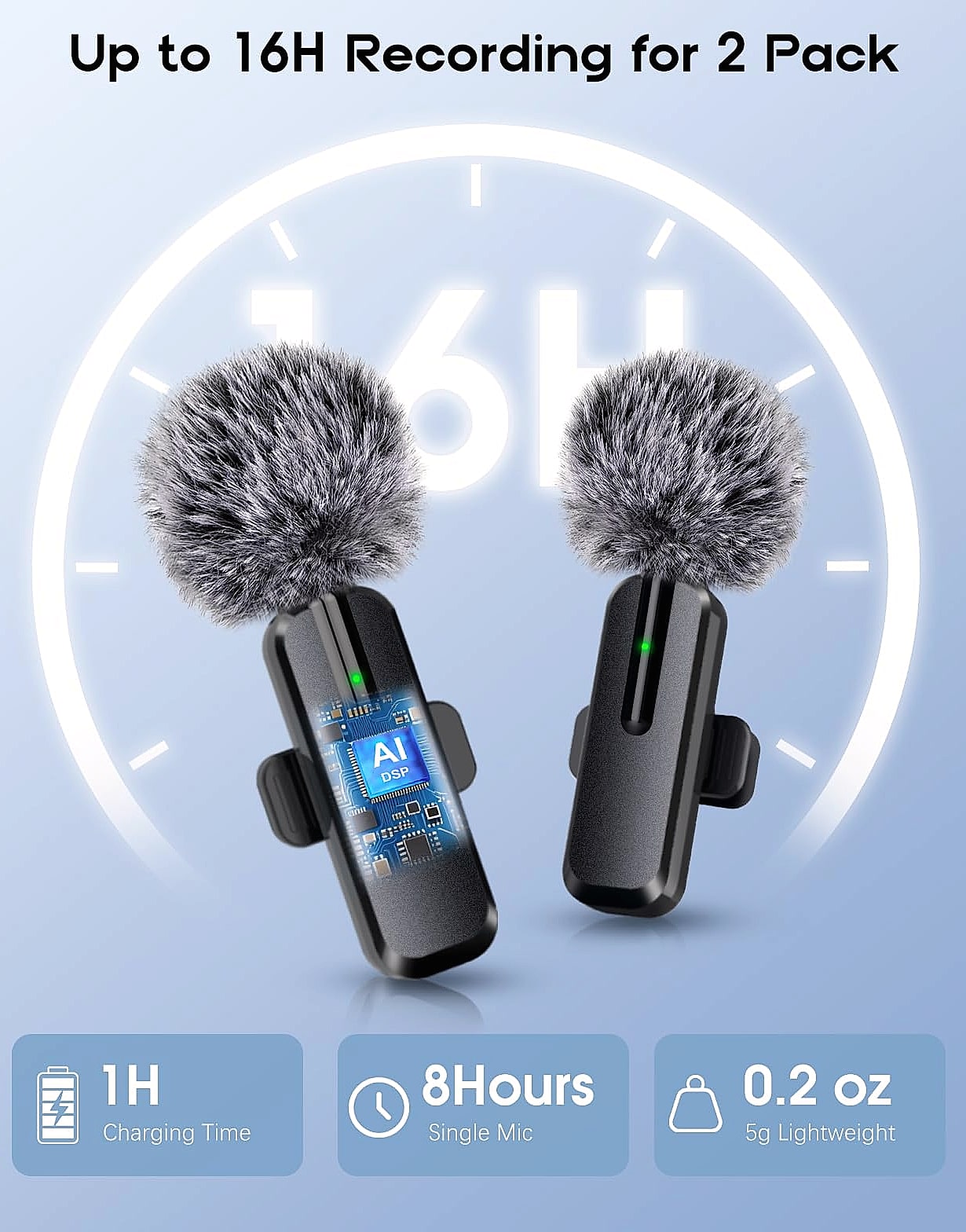 ZOPPLM Wireless Lavalier Microphone 2 Pack for iPhone Android
