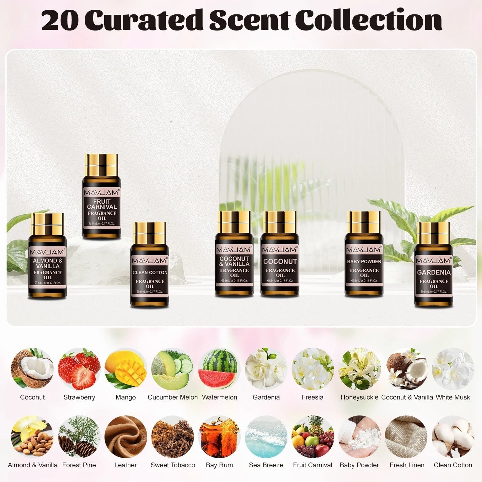 MAYJAM 20 Pcs Fragrance Oil Gift Set for Candle, Soap, Incense Making Oils