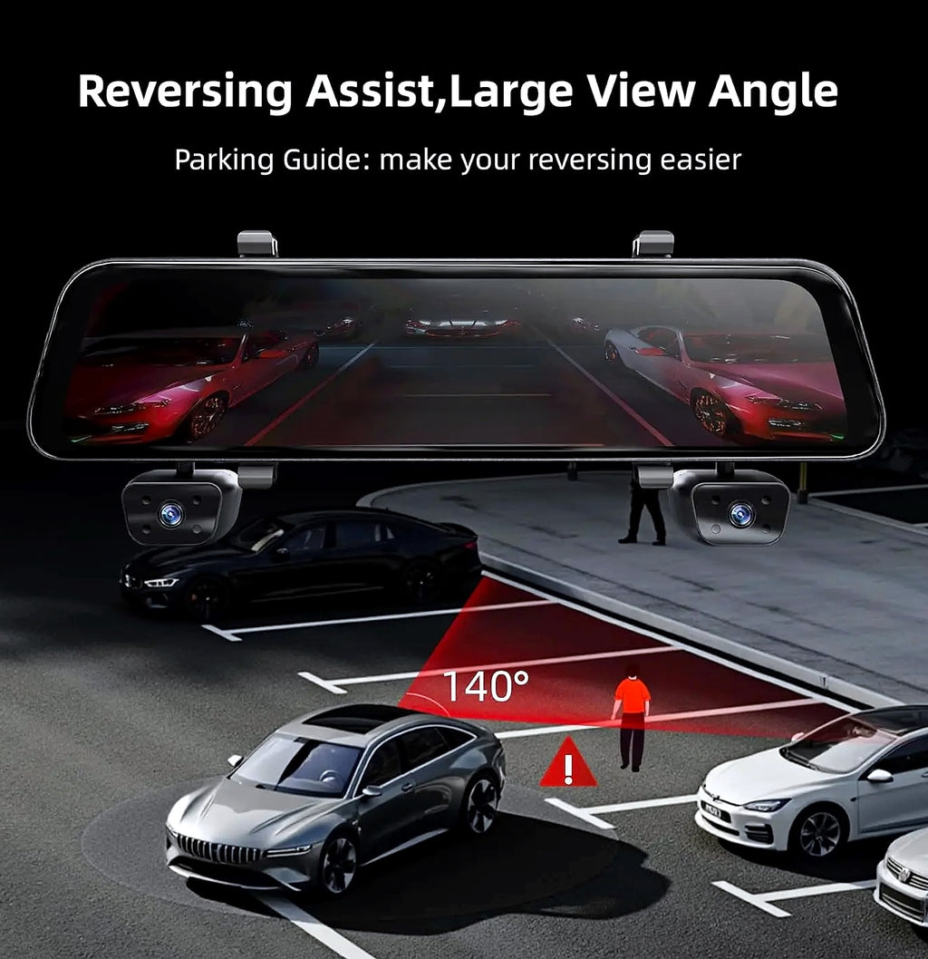 12 inch rear view mirror dash cam, 4 channel GPS WiFi