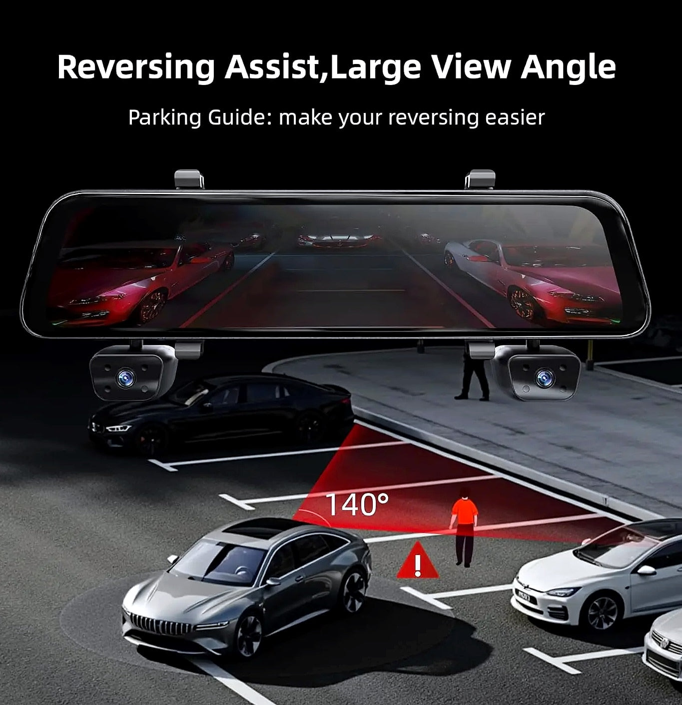 12 inch rear view mirror dash cam, 4 channel GPS WiFi
