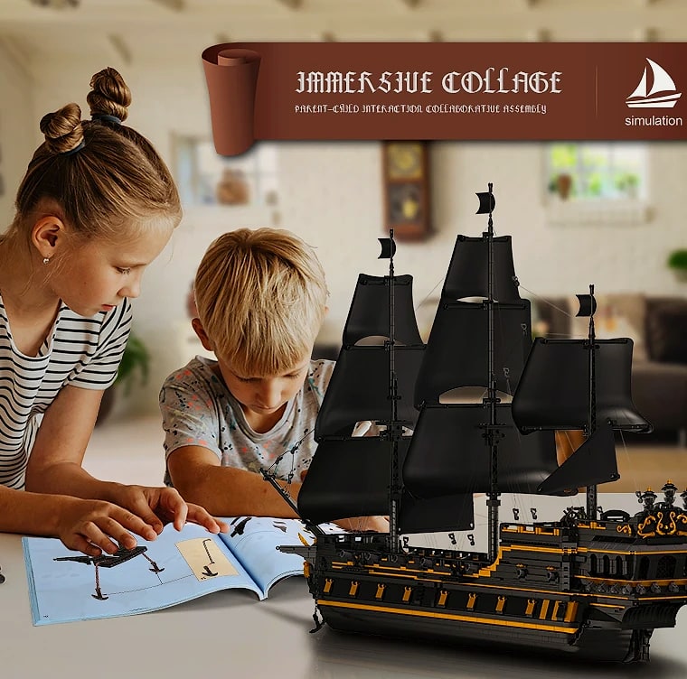 Mould King 13186 Pirate Ship Toys The Big Black Pearl Building Block Assembly Pirate Ship Brick Set Kids Christmas Gift