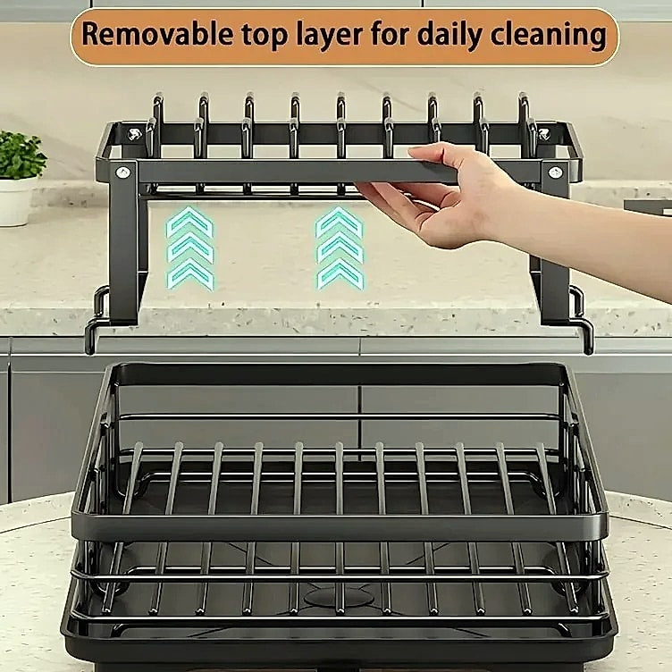 AEHOME Double-Tier Extendable Dish Drainer for Kitchen