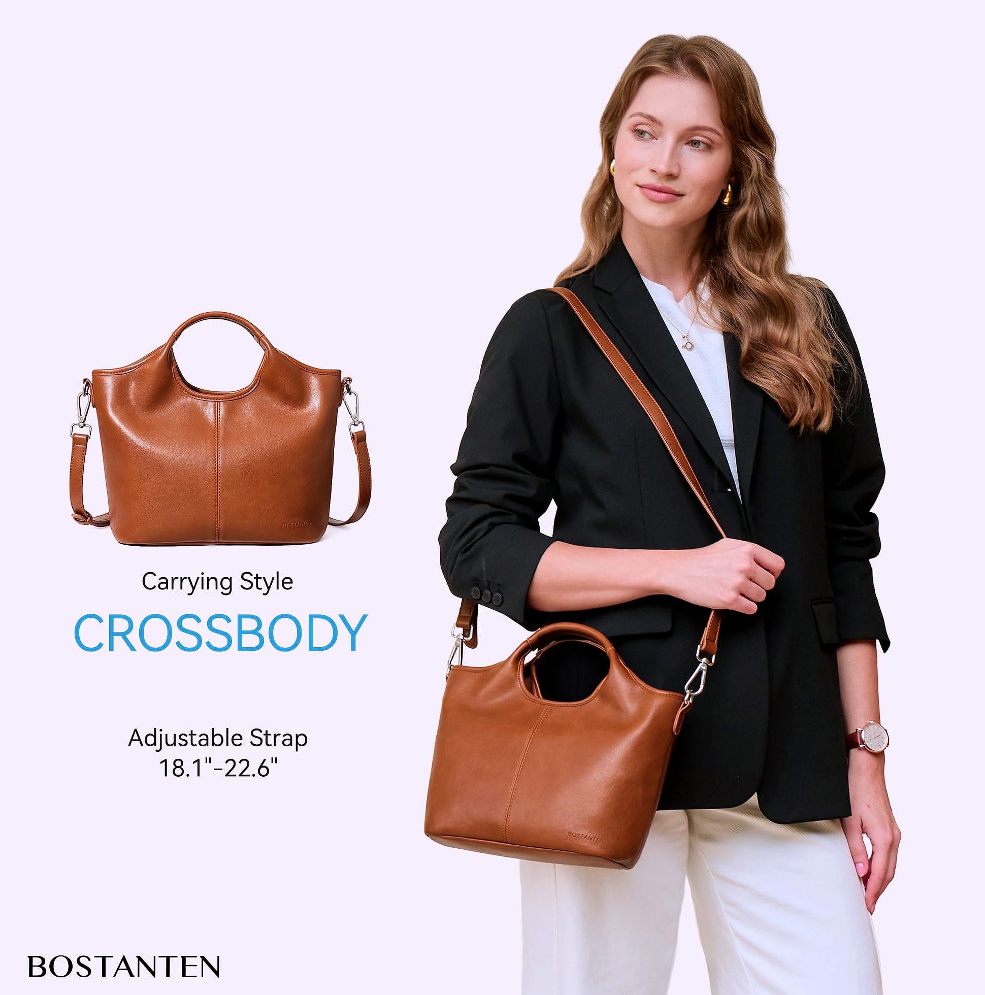 BOSTANTEN Vegan Leather Satchel Handbag with Detachable Strap