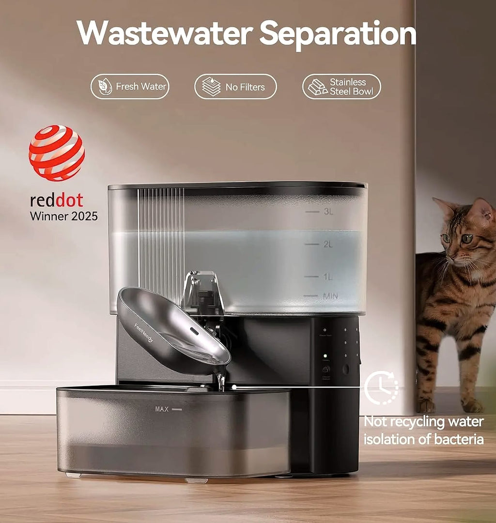 Cordless Pet Water Fountain with Wastewater Separation System