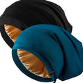 2 Pcs Adjustable Silk Hair Bonnet for Sleeping, Medium-Large Black & Green