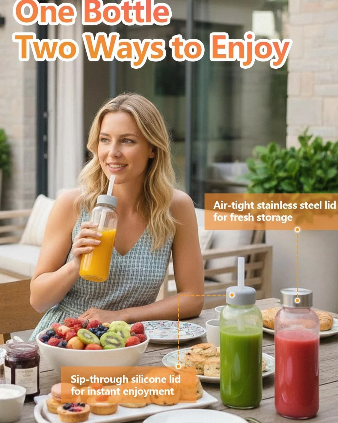 Glass Water Bottles with Lids & Straw 16 oz, 8 Pack Reusable Juice Bottles Wi...