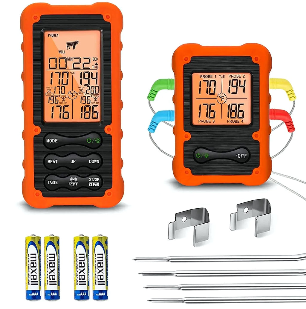 Digital Wireless Meat Thermometer with 4 Probes for Grilling