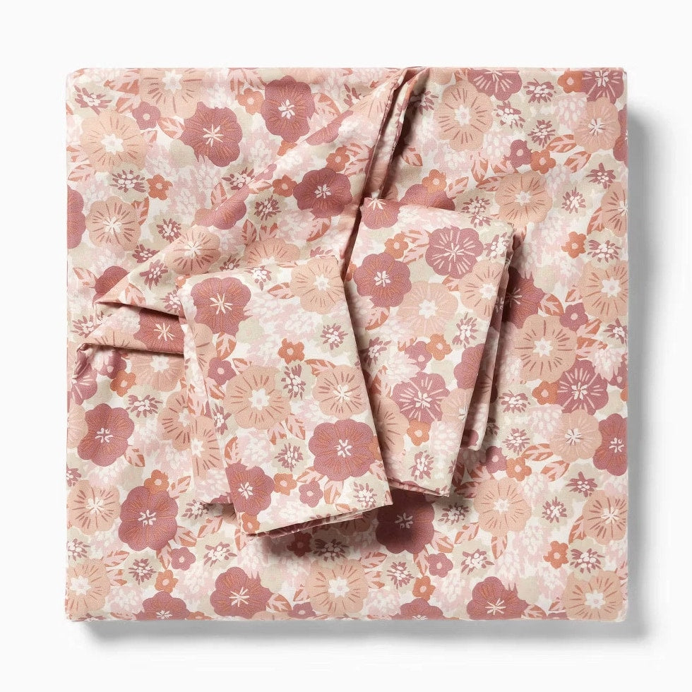 Full/Queen Printed Easy Care Duvet Cover and Sham Set Copper/Light Pink Floral