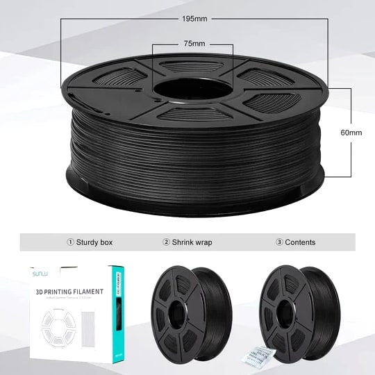 SUNLU PLA Carbon Fiber Filament 1KG/2.2LBS Black 3D Printer Material