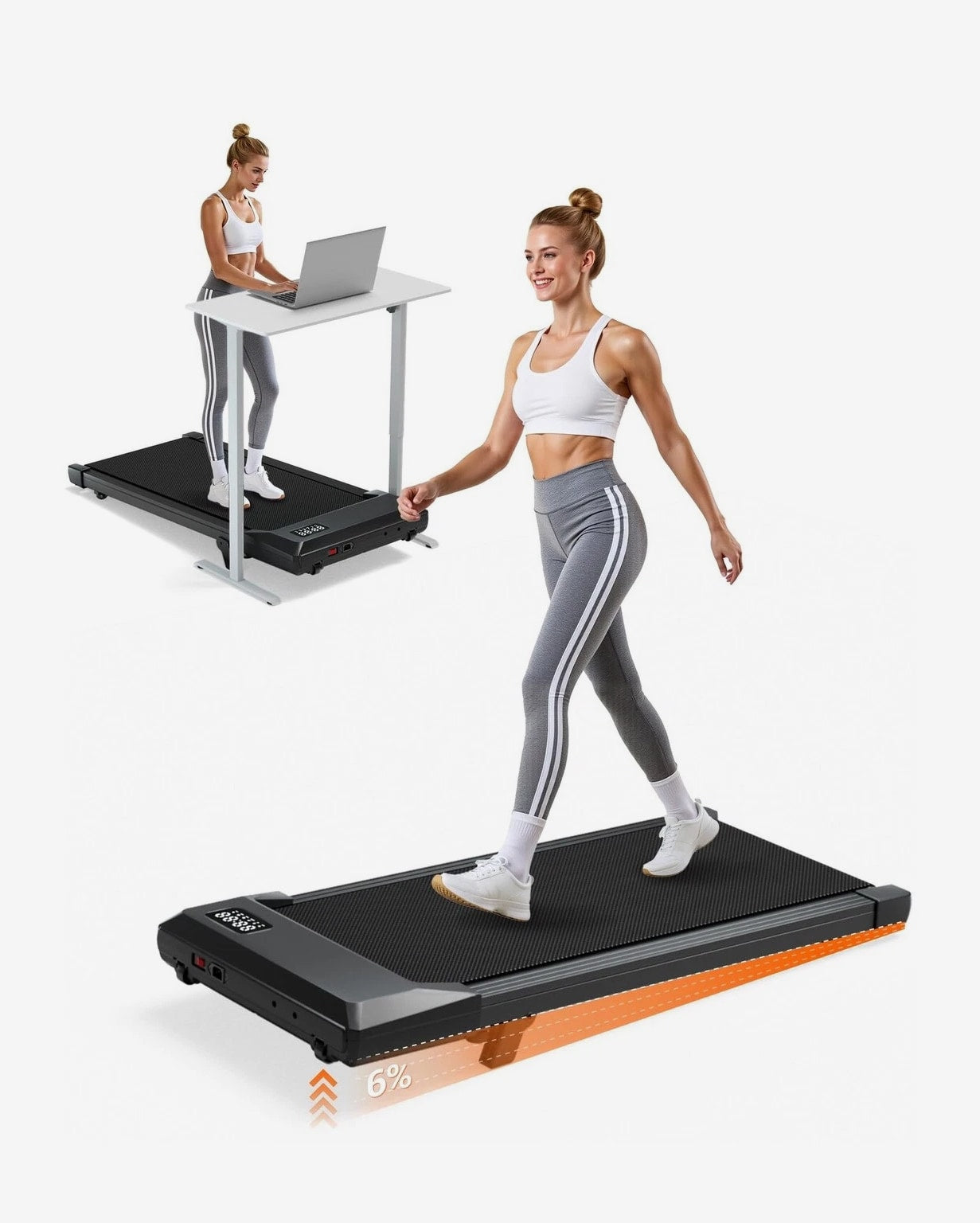 Walking Pad with 6% Incline, 300LBS Capacity Under Desk Treadmill for Home Office