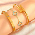 Gold Plated Four-Leaf Flower Stacked Bracelet with Zircon