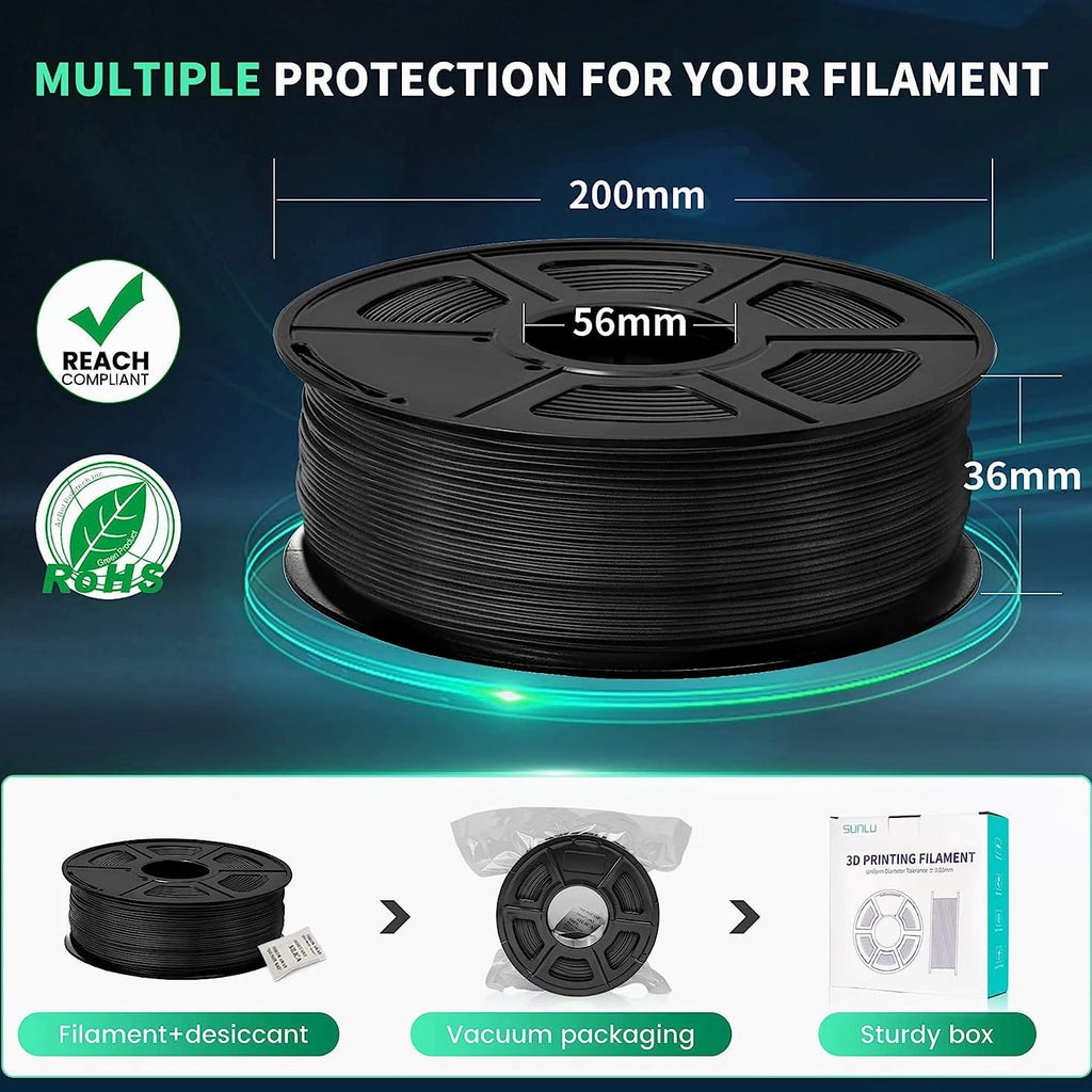 SUNLU PLA Carbon Fiber Filament 1KG/2.2LBS Black 3D Printer Material