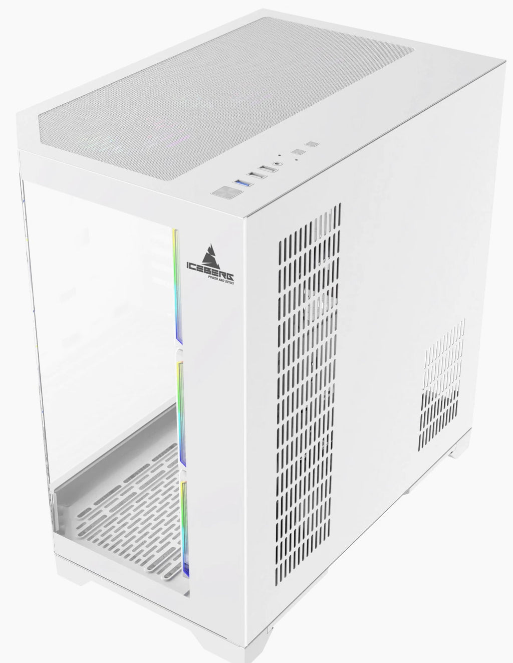 Iceberg Gaming PC Case Crystal Edge White Three Tempered Glass and seven fans