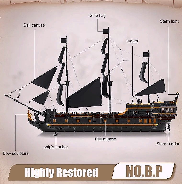 Mould King 13186 Pirate Ship Toys The Big Black Pearl Building Block Assembly Pirate Ship Brick Set Kids Christmas Gift