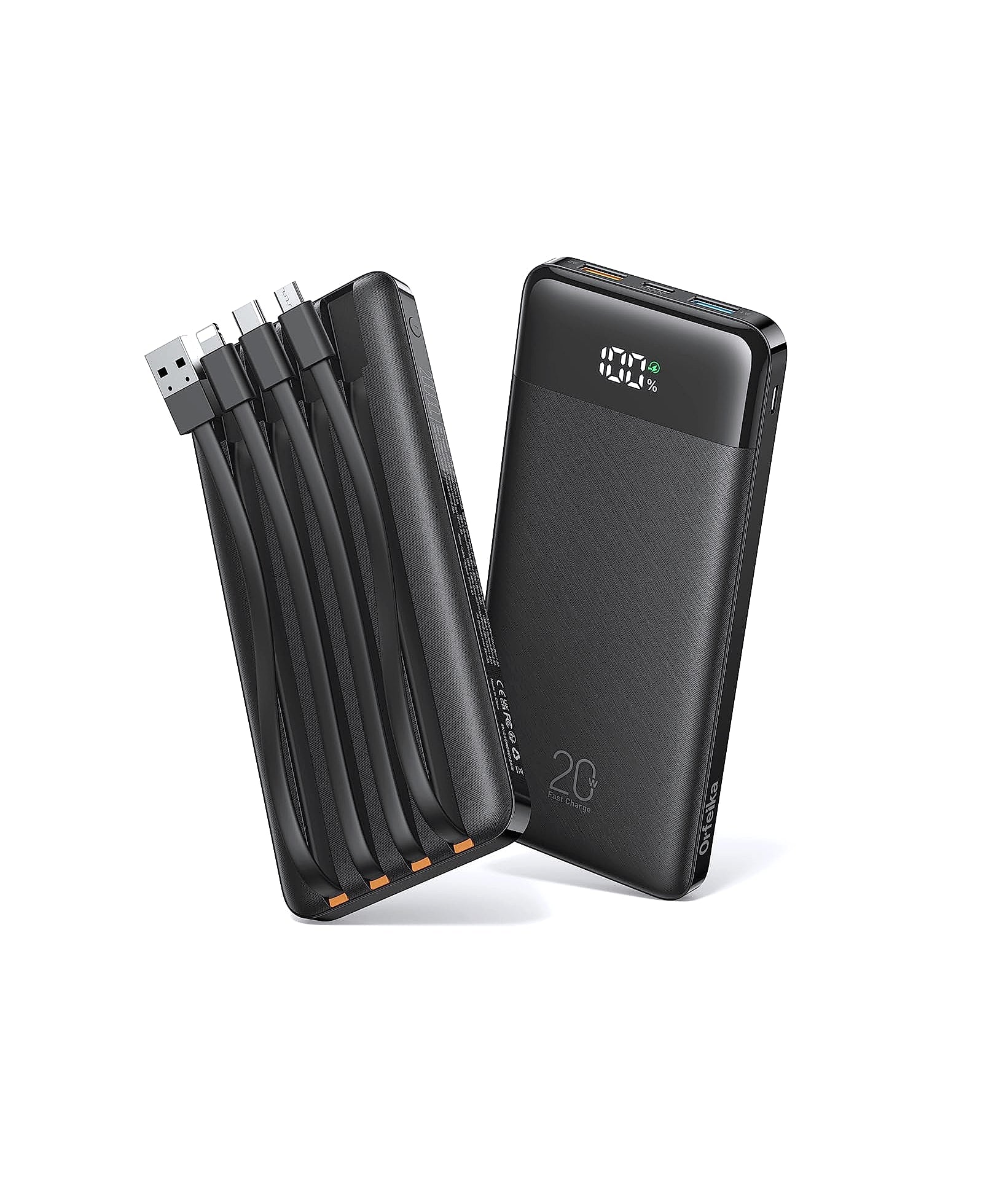 Orfeika 20000mAh Power Bank with 4 Built-in Cables