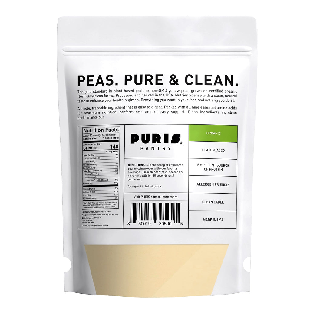 PURIS Organic Pea Protein Powder, 27g Plant Protein Vegan