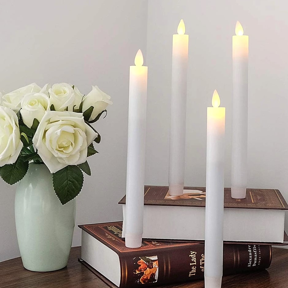Flameless Taper Candles with Remote Timer, Moving Wick LED Window Candles Bat...